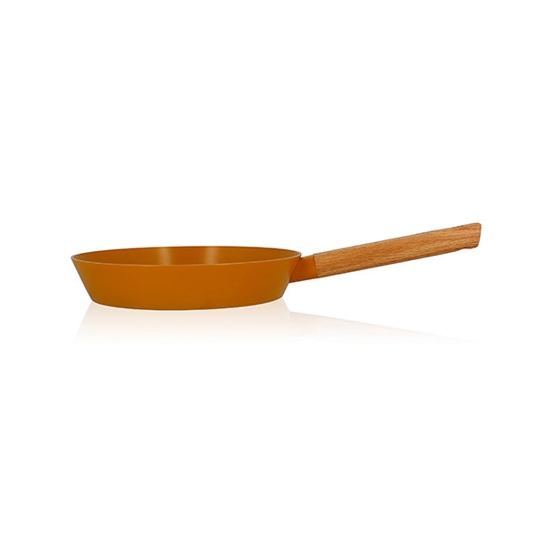 Poêle Ector induction aluminium revêtu manche en bois 24 cm jaune Ogo - Mathon - 1