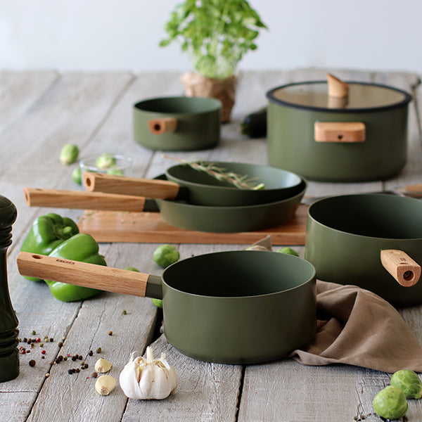 Casserole Ector induction aluminium revêtu manche en bois 20 cm vert Ogo - Mathon - 4