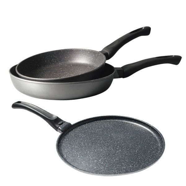 Lot 2 poêles 24 et 28 cm et 1 crêpière 26 cm revêtement Dur comme la pierre Mathon - Mathon - 1