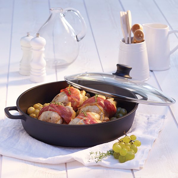 Faitout fonte avec couvercle en verre 36 cm noir Lacor - Mathon - 3