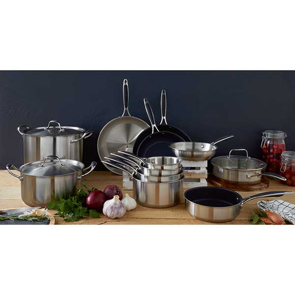 Lot 3 casseroles 16, 18 et 20 cm et 2 poêles 24 et 28 cm Excell