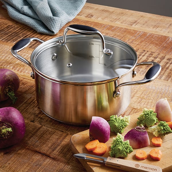 Lot faitout inox Excell’Inox 20 cm et couvercle en verre Mathon - Mathon - 3