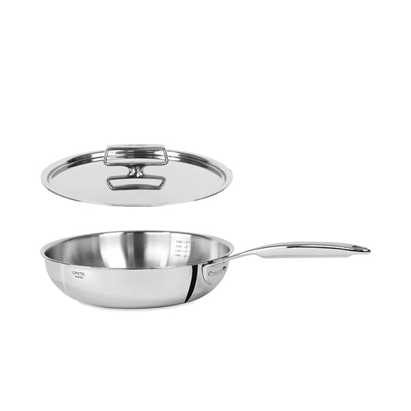 Lot poêle sautoir tout inox Castel’Pro 28 cm et couvercle Cristel - Mathon - 1