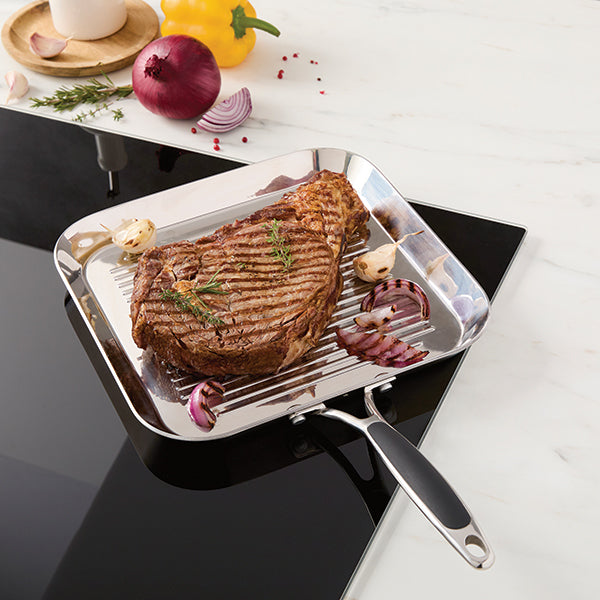 Lot grill carré 26 cm et poêle 24 cm tout inox Excell’Inox Mathon - Mathon - 4
