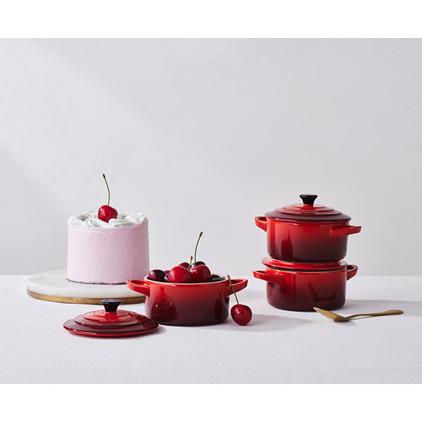 Set 4 mini-cocottes céramique 10 cm Cerise Le Creuset - Mathon - 3