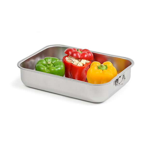 Lot plat à four rectangulaire haut 40 cm et grille 38 cm en acier inoxyable  Steel Pan - Mathon - 2