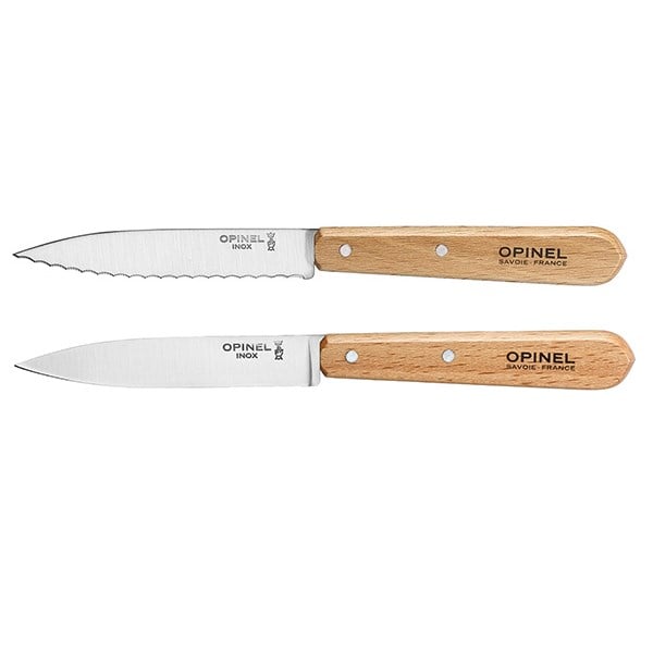Set 2 couteaux office lames lisse et crantée 10 cm couleur naturel Opinel - Mathon