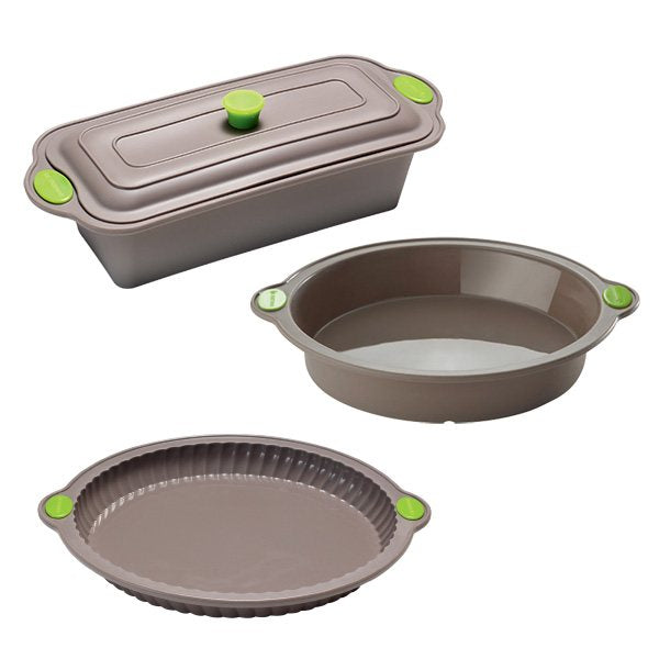 Lot de 3 moules Rigiflex : moule à tarte cannelé, moule terrine et moule à manqué Mathon - Mathon - 1