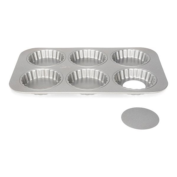 Moule 6 tartelettes acier revêtu fond amovible 10 cm Patisse - Mathon