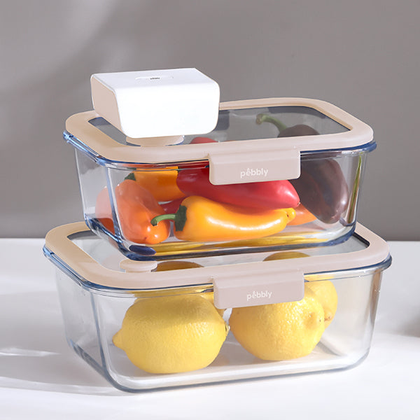 4 boîtes de conservation sous vide 460 ml, 800 ml, 1200 ml et 1900 ml et pompe sous vide  Pebbly - Mathon - 3