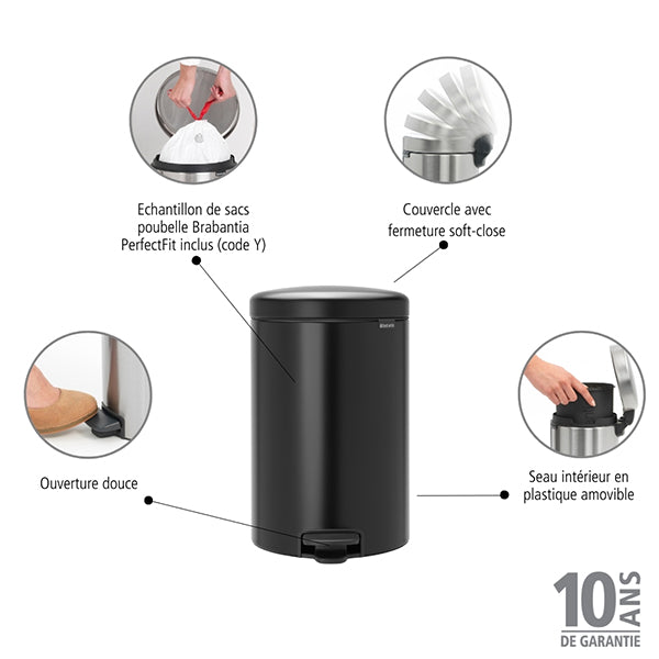 Poubelle ronde à pédale NewIcon 20 L noir  Brabantia - Mathon - 3