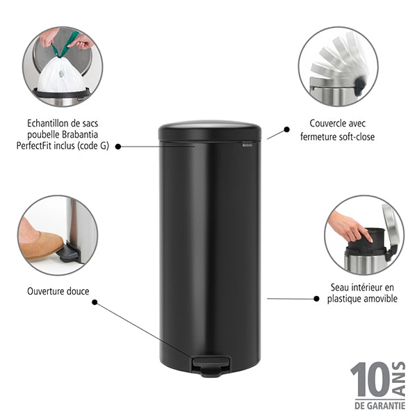 Poubelle ronde à pédale NewIcon 30 L noire  Brabantia - Mathon - 3