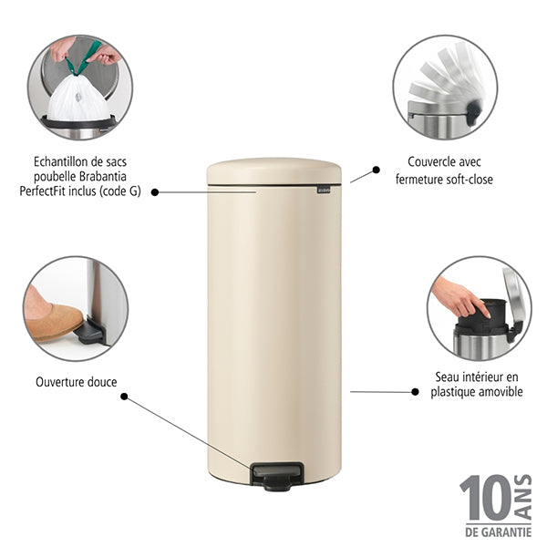 Poubelle ronde à pédale NewIcon beige 30 L  Brabantia - Mathon - 3