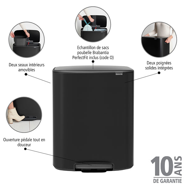 Poubelle rectangulaire à pédale avec 2 compartiments Bo noire 60 L  Brabantia - Mathon - 4