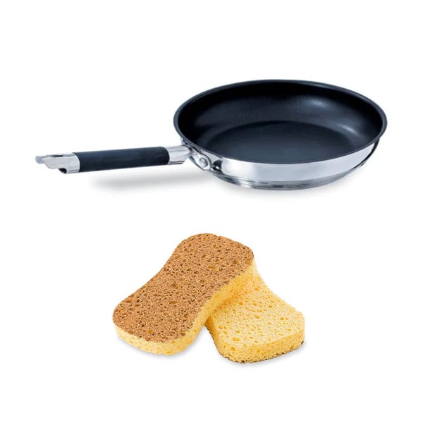 Lot poêle inox antiadhérente Rapid Cook 24 cm et 2 éponges végétales Mathon - Mathon - 1