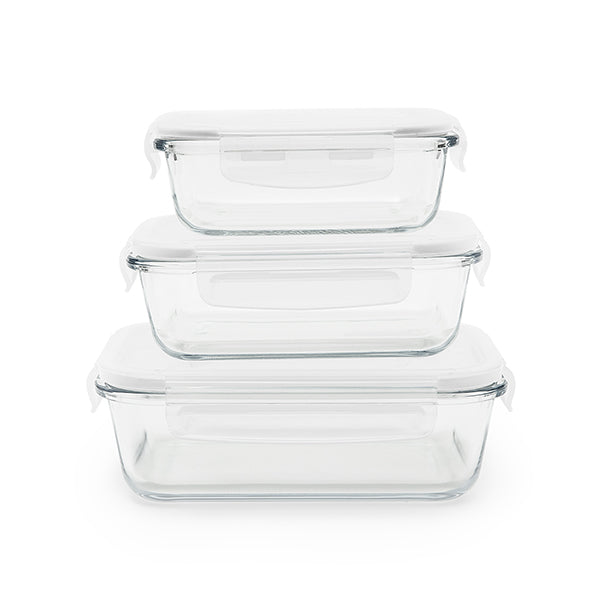 3 boîtes rectangulaires en verre 400, 650 et 1000 ml Pebbly - Mathon - 1