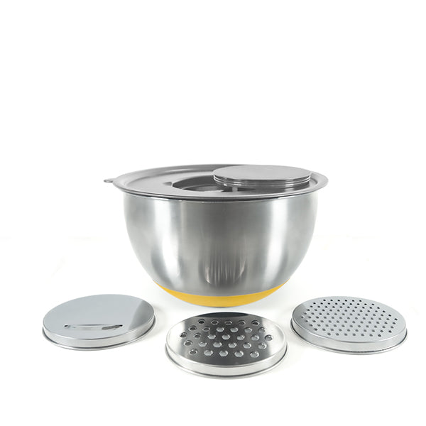 Set 3 bols en inox 1 L, 2,5 L et 4,5 L avec couvercles et 3 râpes interchangeables Pika - Mathon - 3