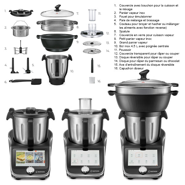 Lot robot cuiseur multifonction 4,5 L 1000 W et 2 bols inox avec couvercles Mathon - Mathon - 3