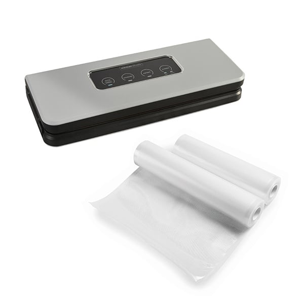 Lot appareil à emballer sous vide 37 cm blanc et 2 rouleaux de sachets - Mathon