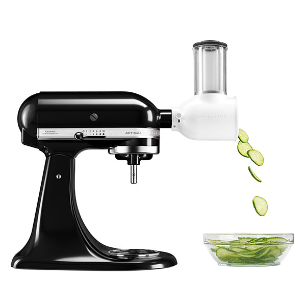 Robot artisan noir 5KSM125PS avec accessoire tranchoir et râpes 3 cylindres 5KSMVSA Kitchenaid - Mathon - 5