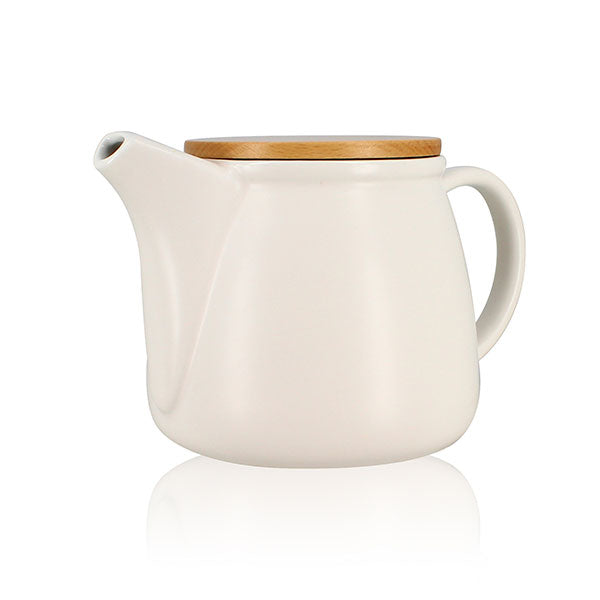 Théière Mona en porcelaine blanche et couvercle en bois de hêtre 1L  Ogo - Mathon - 1