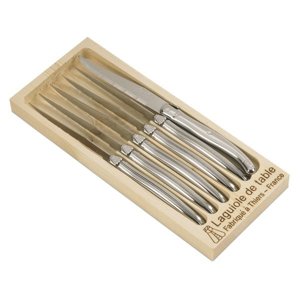 6 couteaux Laguiole tout inox et coffret bois Jean Dubost - Mathon