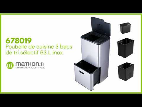 Poubelle de cuisine 3 bacs de tri sélectif 63 L inox Mathon - Mathon - 6